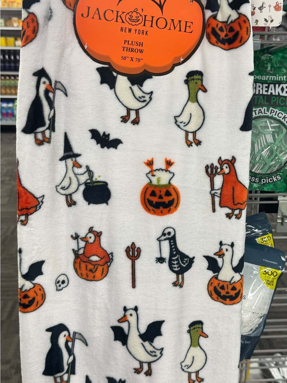 White & Orange Halloween Pumpkin Duck Plush Throw